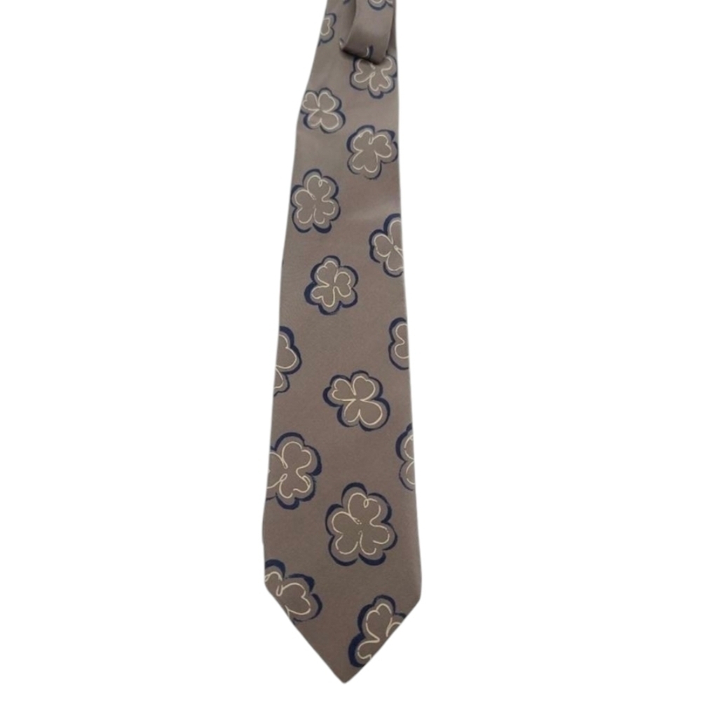 Vintage Valentino Brown Navy Blue Retro Flower Silk Neck tie